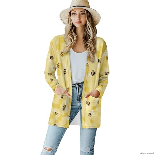 Image of Forchrinse Red Ladybug Cardigan for Women Causal Long Sleeve Open Front Cardigans Sweater Fashion 2024 Fall Coat with Pockets