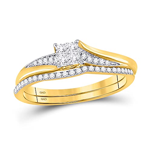 Jewels By Lux 14K Yellow Gold Princess Diamond Cluster Bridal Wedding Ring Band Set 1/3 Cttw, Womens Size: 5-9