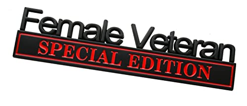 Image of Female Veteran Edition Special Emblem Car Decal, Warrior Soldier 3D Sticker, Female Veteran Special Edition Letters Car Badges, Accessories (Black /Red)
