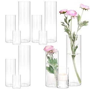 Fixwal 12pcs Clear Glass Cylinder Vases, 4, 8, 12 Inch Tall Cylinder Vases for Centerpieces, Glass Flower Vase Floating Candle Holder Vase for Table Shelf, Party, Wedding, Home Decor
