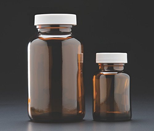 JG Finneran 9-223-3 Amber Borosilicate Glass Precleaned and Certified Wide Mouth Packer with White Polypropylene Closure and 0.015" PTFE Lined, 45-400mm Cap Size, 8oz Capacity (Pack of 24)