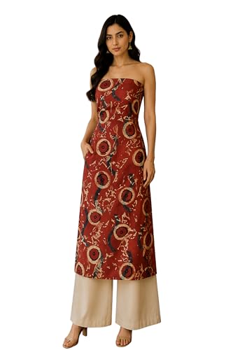 Image of Ethnics of Kutch Women's Ajrakh Modal Silk Natural Dye Hand Block Print Unstitched Kurta Fabric (For Lenght - Refer Bullet Point Below)