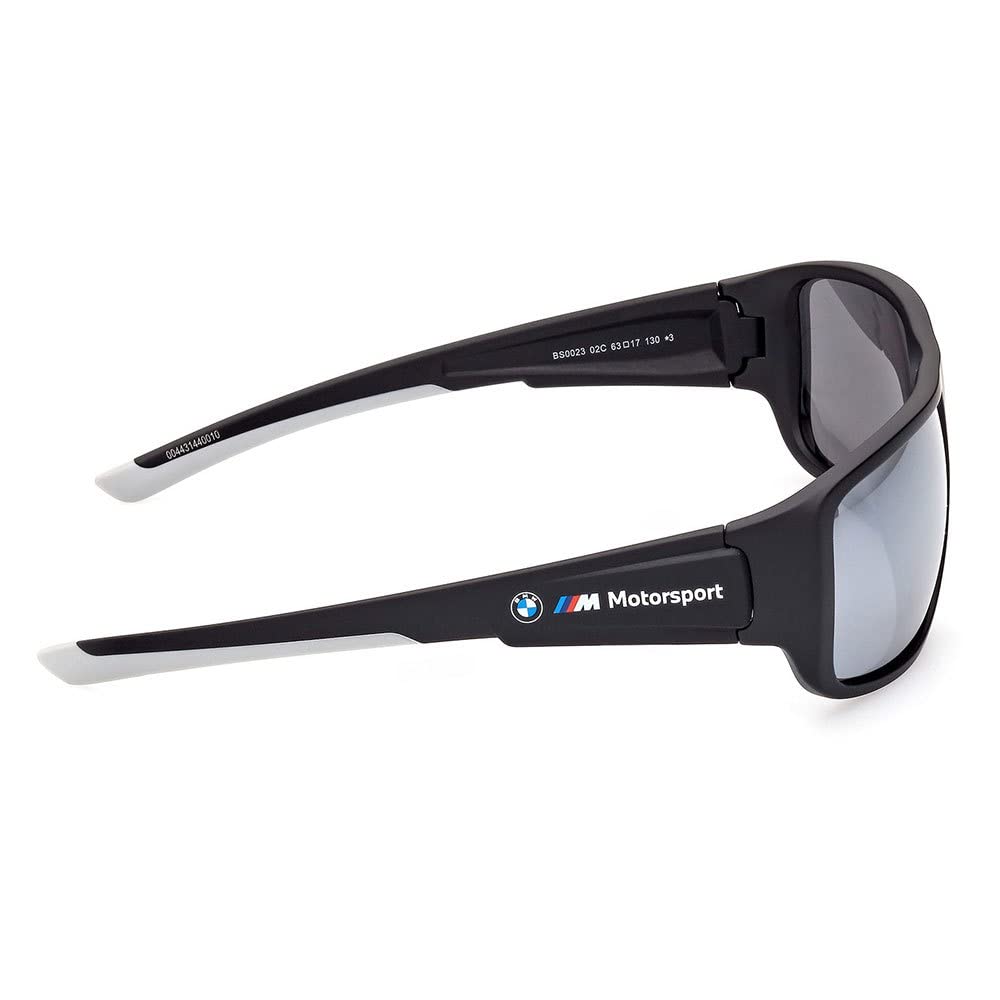 BMW M Motorsport BS0023 Occhiali da Sole Uomo, Occhiali da Sole Unisex Leggeri, Forma Lente Navigator, Lenti Specchiate Fumo, Nero Opaco