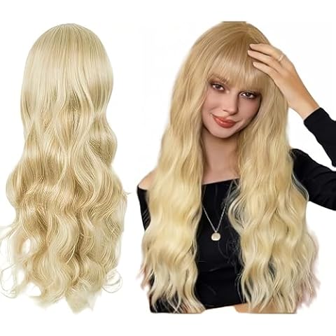 SDXCJY Long Curly Blonde Wig with Bangs Cover