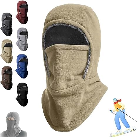 Gokame Cagoule unisexe coupe-vent et chaude, chapeau d'hiver 2 en 1, masque de protection des oreilles, masque intégral en polaire thermique pour homme et femme, kaki, Taille unique