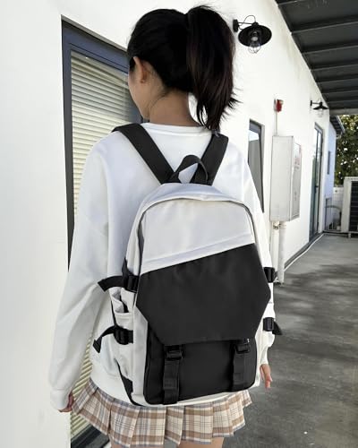 Image of coowoz School Bag Lightweight Casual Daypack College Laptop Backpack for Men Women Water Resistant Travel Rucksack for Sports High School Middle Bookbag for girls(Black white)