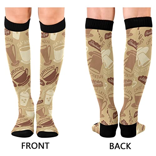 Wusikd Coffee Cups Compression Socks for Women and Men Circulation Long Socks for Athletic Running 12