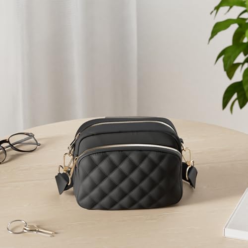 Image of FashionPuzzle Quilted Nylon Crossbody Bag with Wide Strap