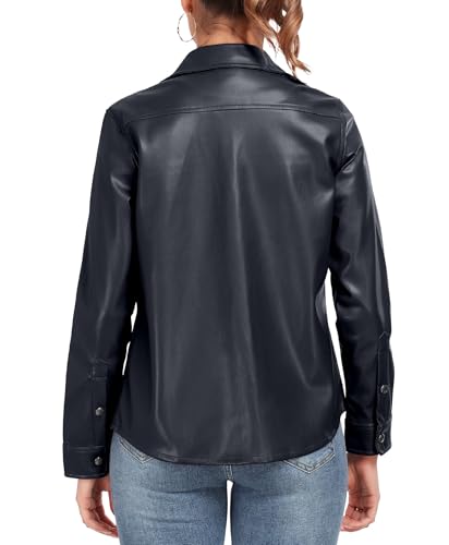 Little Donkey Andy Womens Faux Leather Jacket Bomber Stretch Slim Fit Classic Microfleece Lined Button down Motorcycle Biker2