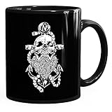 MoonWorks® Kaffee-Tasse Anker Skull Totenkopf mit Bart und Tau Seemann Bürotasse lustige Kaffeebecher schwarz Keramik-Tasse