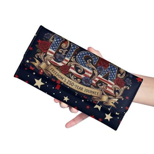 Image of AFPANQZ USA 250 Years Print Women's Pu Leather Wallet RFID Blocking Multi Card Holder with Multi Pocket, Mothers Day Gifts