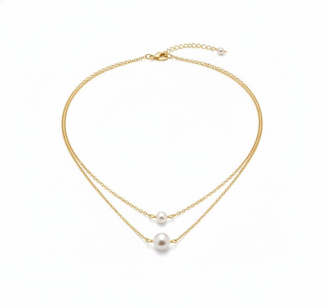 Elegant Pearl Chain Necklace for Women, 14K Gold Plated, 5 White Freshwater Pearls, Delicate Jewelry for Women, Necklace for girls-image-28