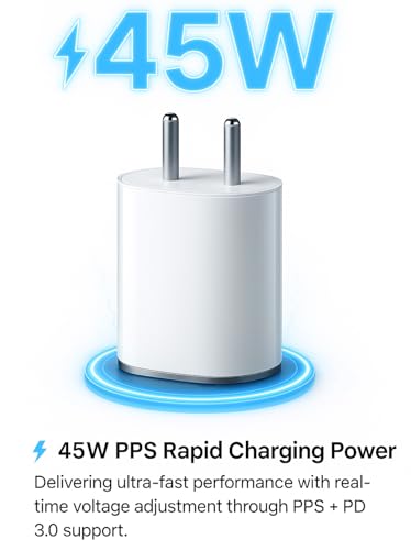 Image of 45W C-Type Super-Fast Charging Power Adapter Compatible With Nothng (1), Phone (2), Phone (2A) [PD PPS Technology] Super Fast Chaging, White