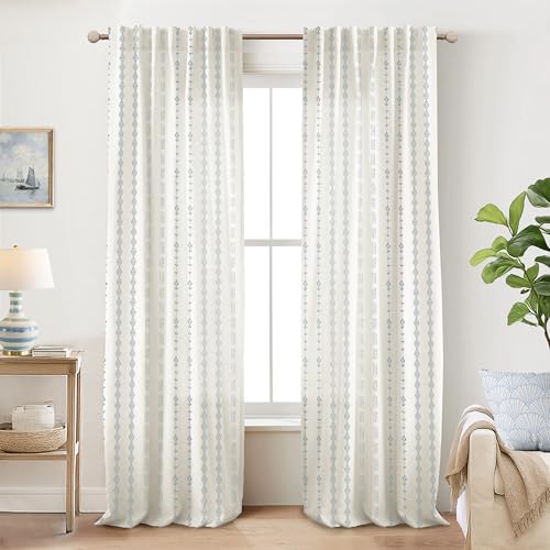 Light Blue Coastal Curtains for Bedroom Living Room Decor,Boho Cowgirl Floral Pattern Sheer Beach Farmhouse Linen Grandmillennial Grand Millenial Beachy Curtain Drapes 84 Inch Length 2 Panels Set
