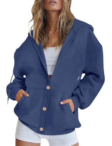 Akiooue Ladies Hoodies Cardigans,Casual Winter Sweatshirts for Women UK Women's Classic Jackets Ladies Fall Outfits Chunky Navy Cardigans Size 16
