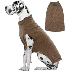 IECOii Big Dog Sweater – XXXXL Winter Coat for Extra Large Dogs, Warm Khaki-4XL Knitwear for Doberman, Great Dane