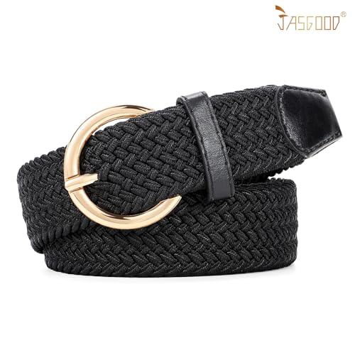 Image of JASGOOD Women Men Braided Woven Elastic Stretch Waist Belt Golf Canvas Fabric Casual Belt for Jeans Pants