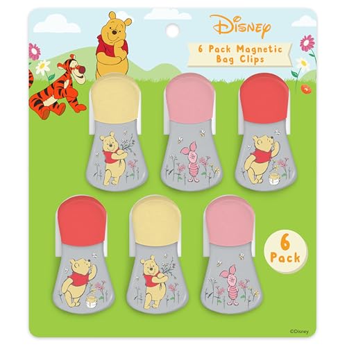 Image of Disney Winnie the Pooh Magnetic Chip Clips, Set of 6 | Airtight food storage bag clips for snack, cereal, and coffee bags, great for pantry and fridge, magnet displays kids artwork