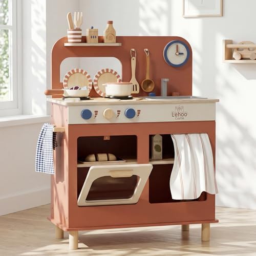 Lehoo Castle Toy Kitchen, Wooden Play Kitchen for 3 Year Old, Kit...
