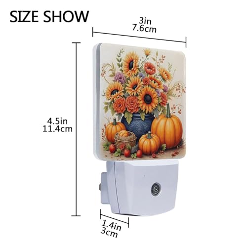 Image of Pumpkins Sunflowers Thanksgiving Night Lights 2 Pack Plug-in Wall Led Nightlight Auto Dusk-to-Dawn Sensor Lamps for Bedroom Kitchen Bathroom