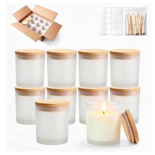 YJHSS 12-Pack 7oz Glass Candle Jars for Making Candles -Frosted | Thick Glass, Wide-Mouth Jars with Bamboo Lids & Wick Kits, Multi-layer Foam Package, Empty Candle Containers, Dishwasher Safe
