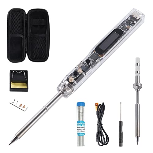 Electric Solder Iron,SEQURE SI012 Outdoor Portable Soldering Iron,68W Digital OLED Screen Soldering Tools,Auto Start Heating,19V AC Adapter,XT60 Cord,Tin Solder Wire,Storage Bag-TS B2 Tip+T12 B2 Tip