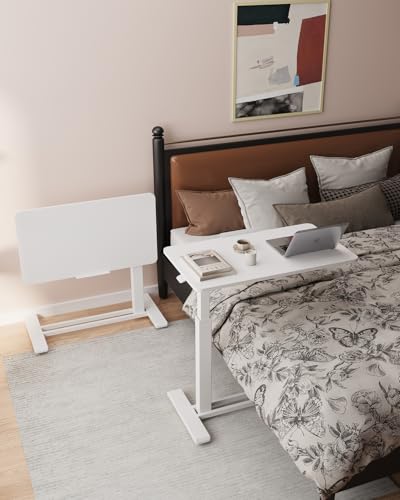 Image of FLEXISPOT H7 PRO Mobile Standing Desk Adjustable Overbed Table Pneumatic with Wheels 90Tiltable Portable Laptop Desk Rolling Computer Cart Foldable Bedside Table(31.5 inch W x 17.7 inch D, White)