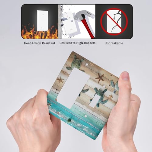 Decorative Outlet Covers Turtle Starfish Beaches Blue Wood Plank 2 Gang 1 Gang Wall Plate Cover Single Toggle Rocker Combo Light Switch Cover Plate Face Plate