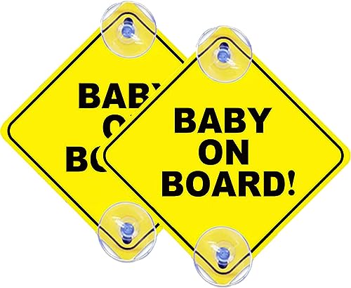 2 Pcs Baby on Board Sign for Car Child on Board Car Sign Equipped with 4 Suction Cups Reusable Durable Car Baby Stickers
