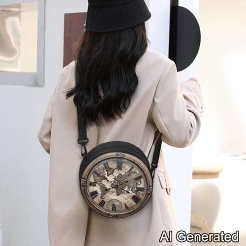 Image of Women Novelty Round Clock Shape Zippered Clock Purses for Women Tote Handbag Shoulder Bag, Gift for Mom Girlfriend