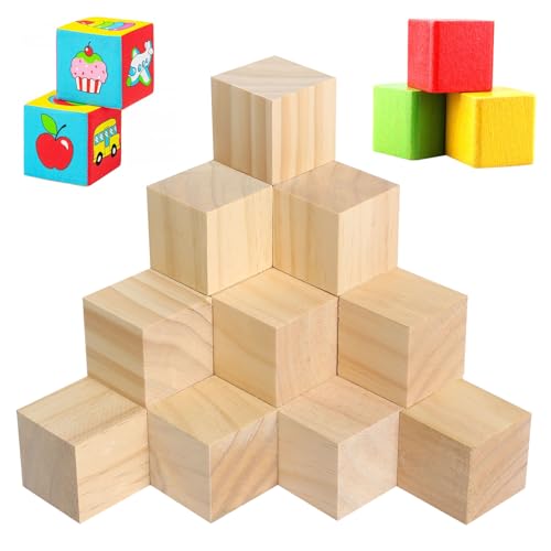 24 Piezas Cubos de Madera 40 mm Bloques de Madera Sin Terminar Naturales Bloques Cuadrados de Pino Crudo Bloque Madera Manualidades para Bricolaje Pintura Decoración Artesanal Números