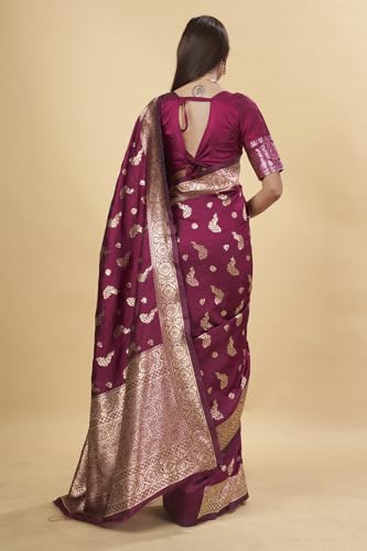 Image of Shasmi Women's Banarasi Saree Pure Kanjivaram Silk Saree Soft new ladies 2025 Design Wear Pattu Sarees Party Sari collections With Blouse Piece for Wedding sadi (PARI-188)