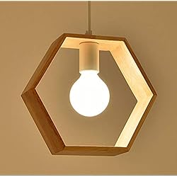 Lamparas Para Comedores Clasicos Moderna Luz Colgante Lámpara de Techo, E27 Retro Lámpara de Techo Iluminación Decorativa, Iluminación Colgante de Madera Clásica para Restaurante Coffee Bar (Hexágono)