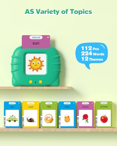 Image of Bilingual Spanish and English Talking Flash Cards for Ages 2+, Pocket Speech Therapy Tools with 512 Words, Montessori Language Learning and Autism Aids (224 Words English Green)
