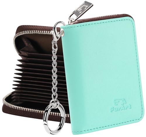 Image of FurArt Zipper Wallet Women, RFID Blocking Credit Card Wallet, Business Card Holder, Compact Size KeyChain Wallet, Lake Blue, small, Classic