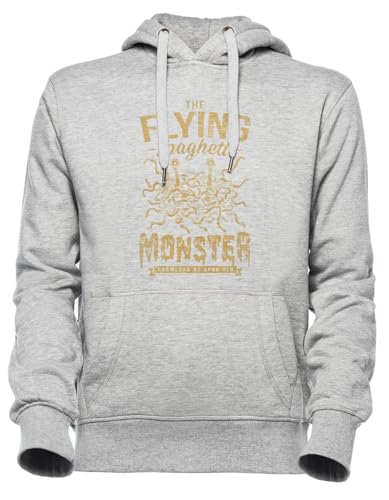 Sweat à capuche homme et femme gris avec motif Flying Spaghetti Monster original