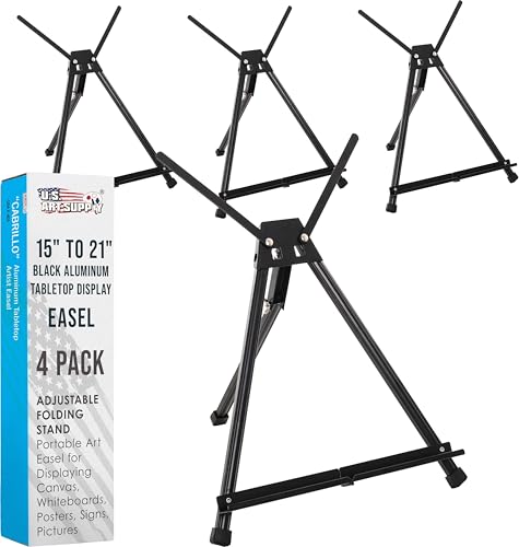 U.S. Art Supply Tabletop Easel for Painting - 15" to 21", Black, Pack of 4