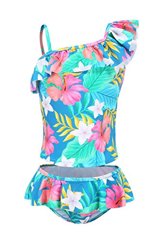 Image of Girls Two Piece Tankini Swimsuits Hawaiian Ruffle Bathing Suit Summer Beach Swimwear Set