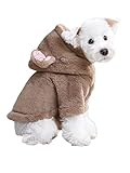 QWINEE Cartoon 3D Ear Fleece Dog Coat Warm Jacket Dog Hoodie Dog Halloween Christmas Costume Clothes Plush Coat for Puppy Kitten Khaki M