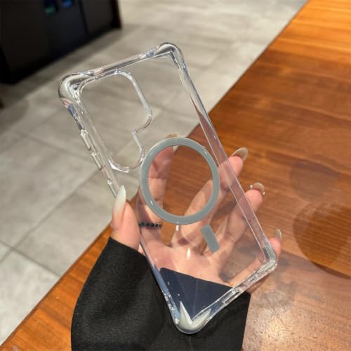 Coque magnétique S24 Ultra transparente rose premium