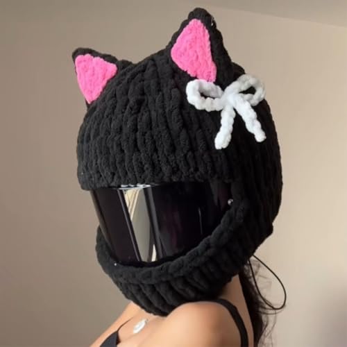 Cute Cat/Rabbit Ear Motorcycle Helmet Covers Plush Funny Full Face Helmet Decoration Cover Men Women Helmet Protective Cap Novelty Animal Cartoon Plush Hat for Fun Ride Gift