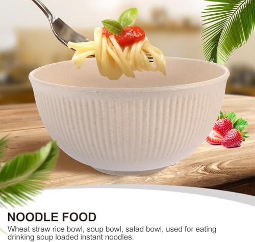 Image of Wheat Straw Bowl Set of 4 (15 cm) - 750ml | Unbreakable BPA Free Bowls | Dishwasher Safe | Ribbed Pattern Reusable Bowls for Soup, Salad, Noodles, Snacks - Multicolour