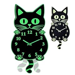 Fomaris Cat Wall Clock with Swinging Tail Glow in Dark Night Light Funny Wall Clock Christmas Decor