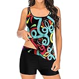 [Caqnni] 水着 ワンピース レディース タンキニ おしゃれ 体型カバー 2点セット ワイヤー入り お腹 お尻 太ももカバー ビキニ 花柄 水着 レディース タンキニ ビキニ 体型カバー ショートパンツ タンクトップ 花柄 大きいサイズ ママ水着 2点セット おしゃれ セクシー 海水浴 フィットネス 着痩せ 大人 女性用 上下セット カバーアップ uvカット リゾート ビーチ（L/赤）