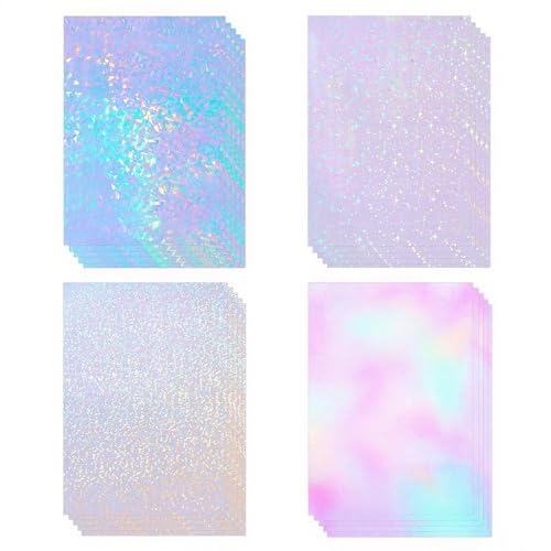 Papel Adhesivo Holográfico, 20 Hojas Transparente Película Holográfico A4 para Pegatinas De Decoración Artesanal