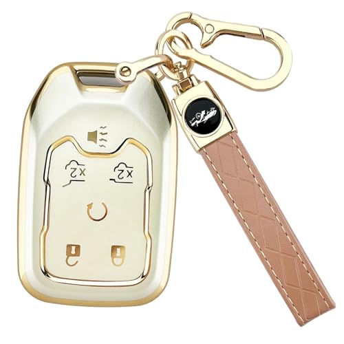 Joouheax Soft TPU 6-Button for Chevy Key Fob Cover for Suburban Tahoe GMC Sierra 1500 2500HD 3500HD 2015 2016 2017 2018 2019 2020 2021 2022 2023 2024 2025 Gold