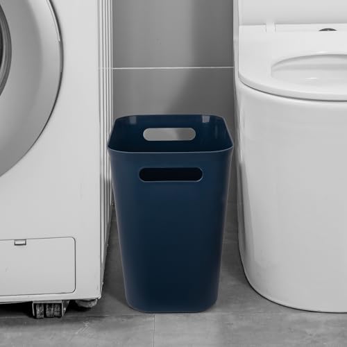Image of UUJOLY Plastic Small Trash Can Wastebasket, Garbage Container Basket for Bathrooms, Laundry Room, Kitchens, Offices, Kids Rooms, Dorms, 3.5 Gallon, Navy Blue, 2 Pack