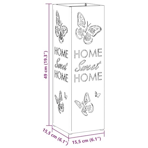 vidaXL Paraguero Verde Oliva con Almacenamiento Soporte Rectangular de Metal para Paraguas Diseño Decorativo de Mariposa Estilo Contemporáneo Uso Interior Ideal para Organización del Pasillo Moderno E - imagen 3