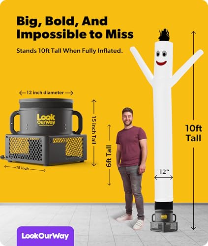 Image of LookOurWay Air Dancers Wacky Waving Inflatable Tube Man Set - 10 Feet Tall Inflatable Dancing Man with Blower - White