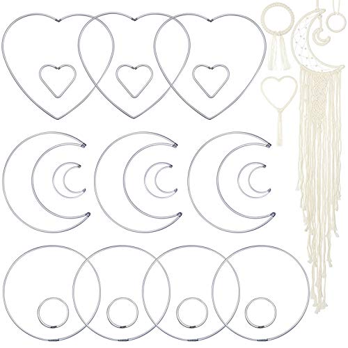 20 Pieces Metal Dream Catcher Rings Circle Heart Moon Shaped Macrame Hoop Catcher Rings for DIY Crafts Wedding Wreath Wall Hanging Decor